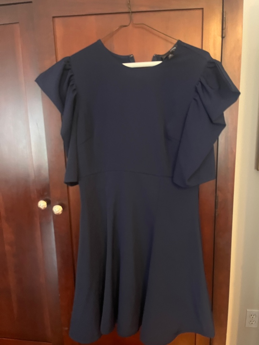 Aqua Navy Blue Ruffle Sleeve Dress